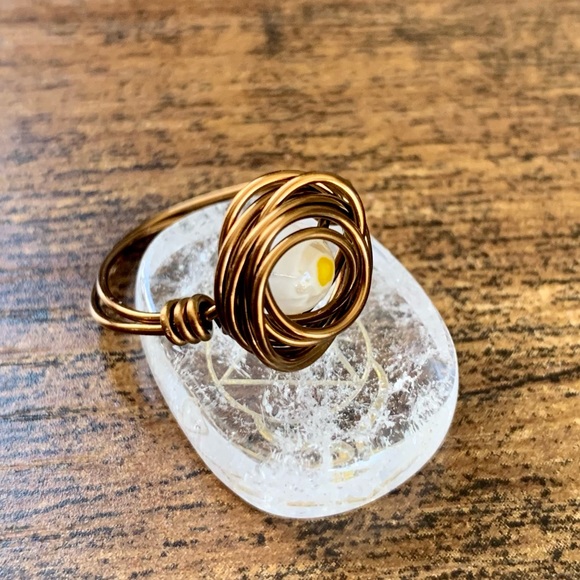 Handcrafted Millefiori Glass & Rose Wire Worked Ring - Picture 1 of 7